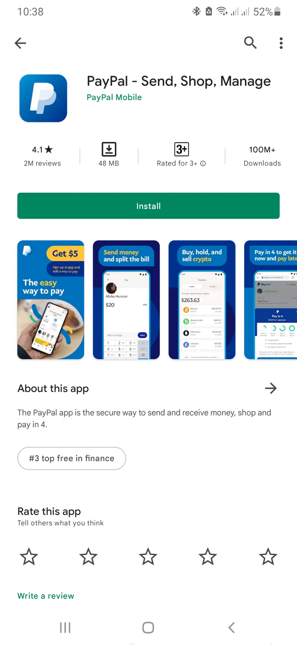 PayPal app on Google Play Store